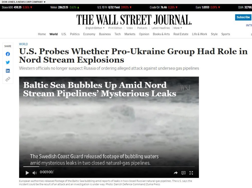 WSJ: Бёрнс и Салливан знали, что за терактом на «Северных потоках» скорее всего стоит Украина