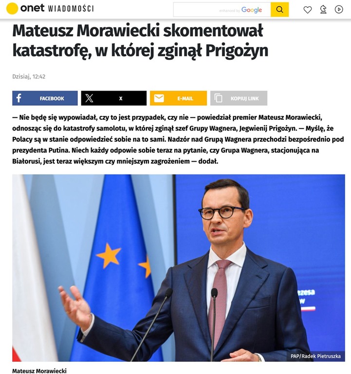Morawiecki: PMC "Wagner" can only become a more dangerous force