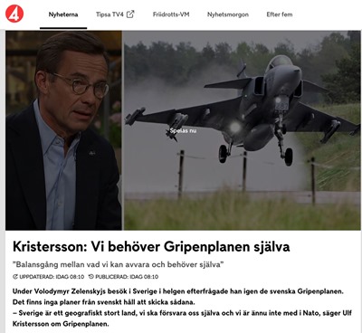 Премьер Кристерссон: Швеция не планирует поставлять Украине истребители Gripen