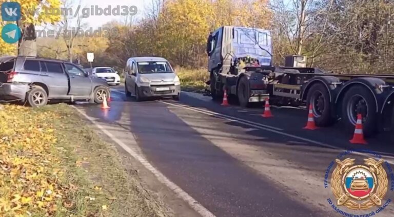 На трассе под Балтийском Toyota столкнулась с грузовиком