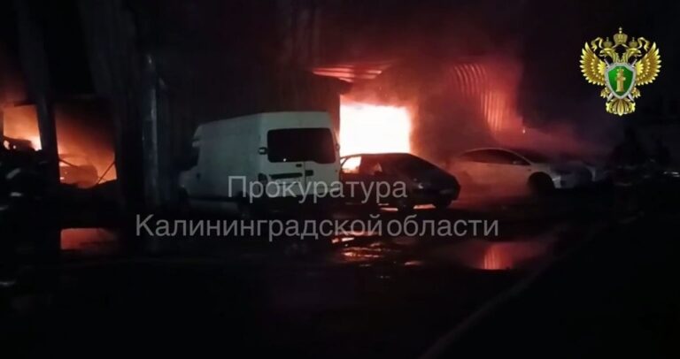 В Калининграде пожар уничтожил автосервис и более 10 машин