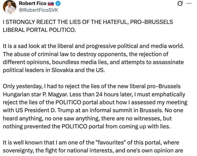 Фицо назвал ложью сообщения о&nbsp;его оценке психического здоровья Трампа