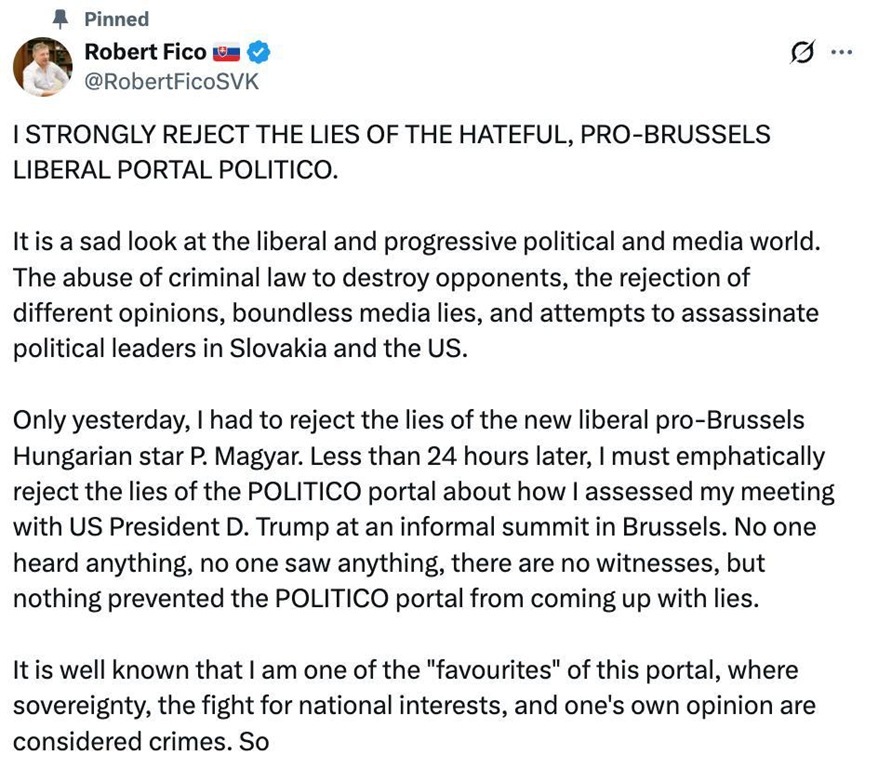 Фицо назвал ложью сообщения о его оценке психического здоровья Трампа